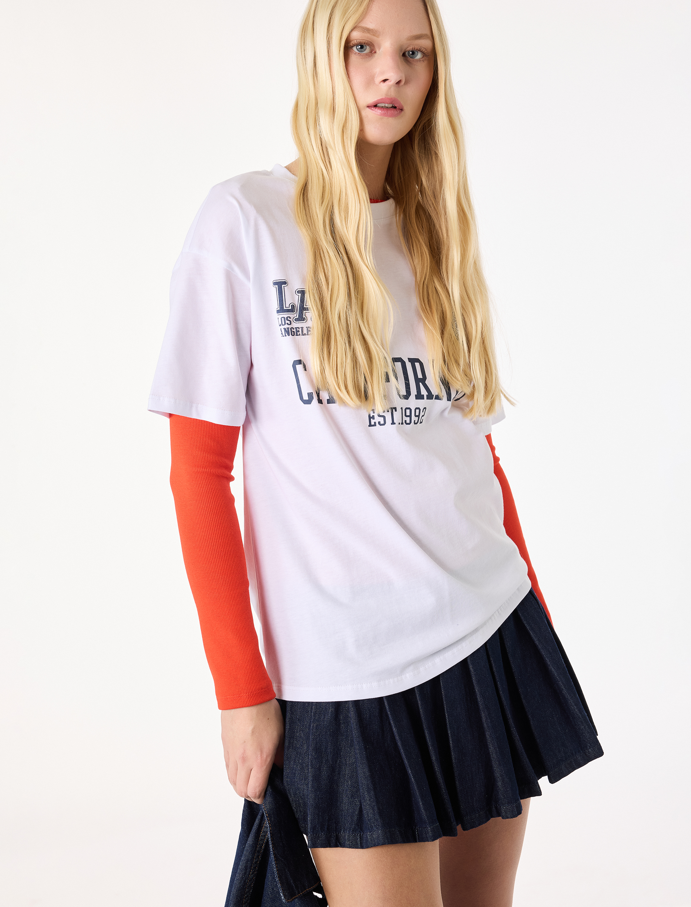   Pamuklu Rahat Kesim Pileli Mini Denim Etek