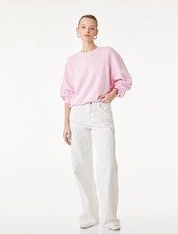 Uzun Kollu Bisiklet Yaka Üç İplik Sweatshirt