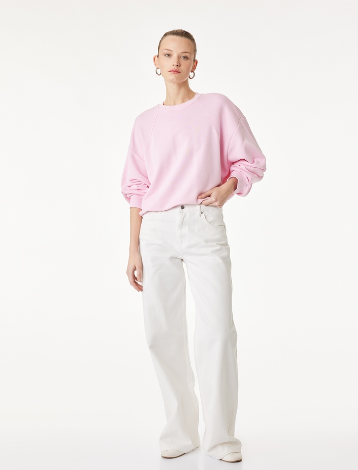  Uzun Kollu Bisiklet Yaka Üç İplik Sweatshirt