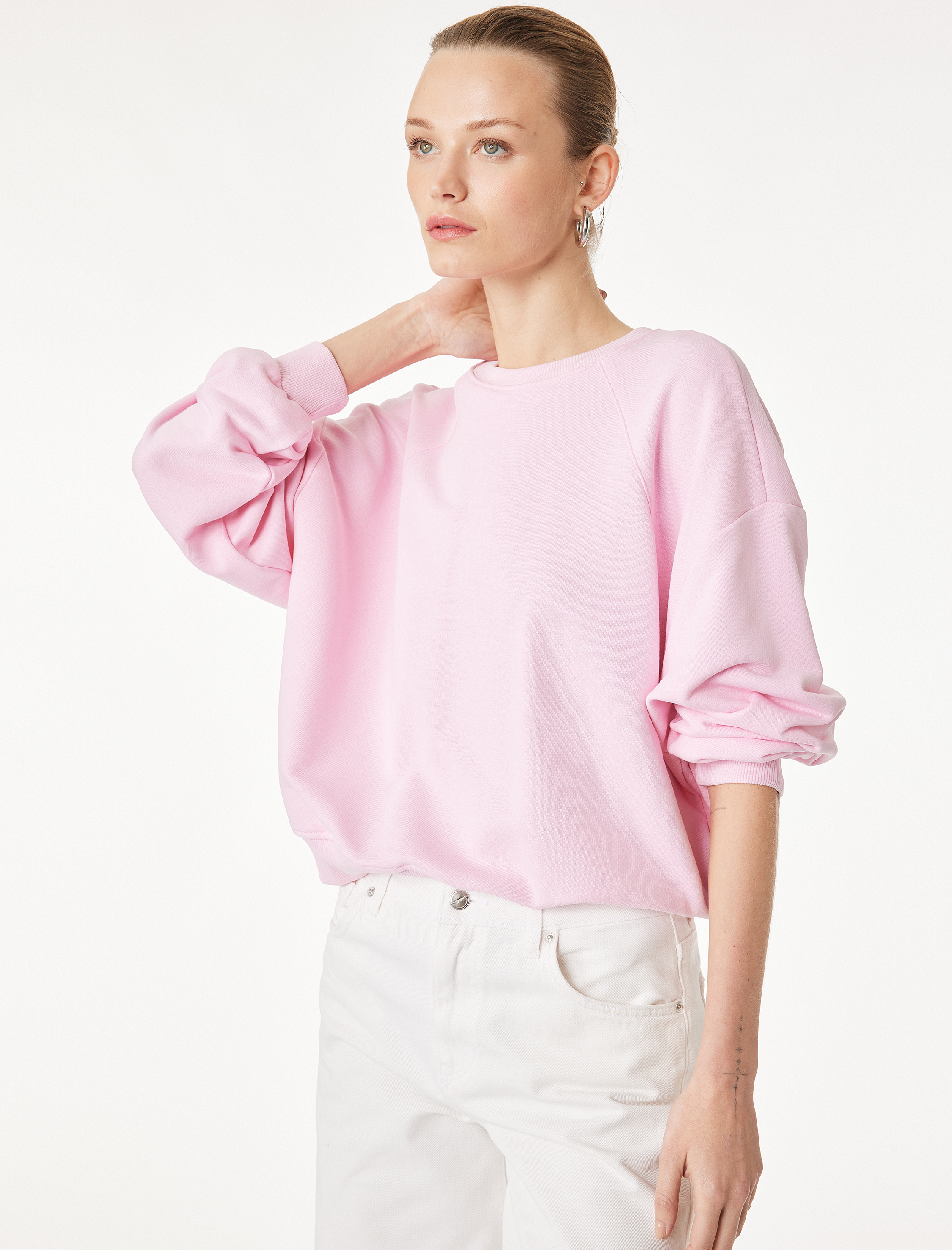   Uzun Kollu Bisiklet Yaka Üç İplik Sweatshirt