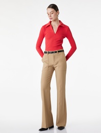 Slim Fit Uzun Kollu Yarım Fermuarlı Gömlek Yaka Tişört