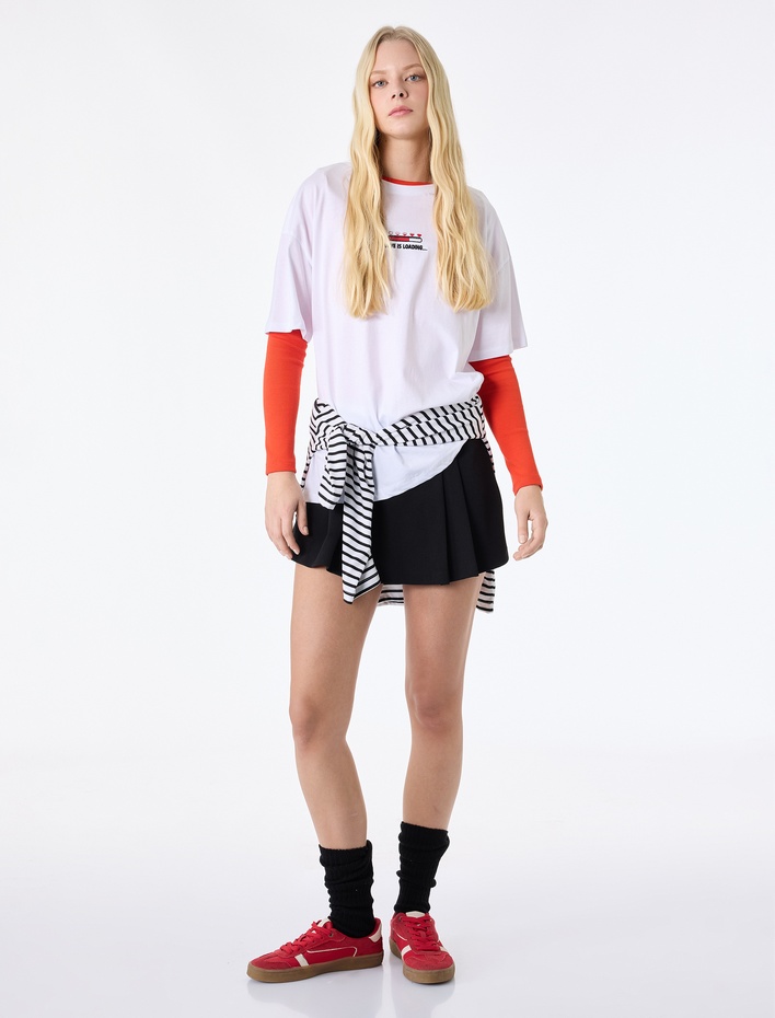  Kısa Kollu Bisiklet Yaka Pamuklu Baskılı Tişört