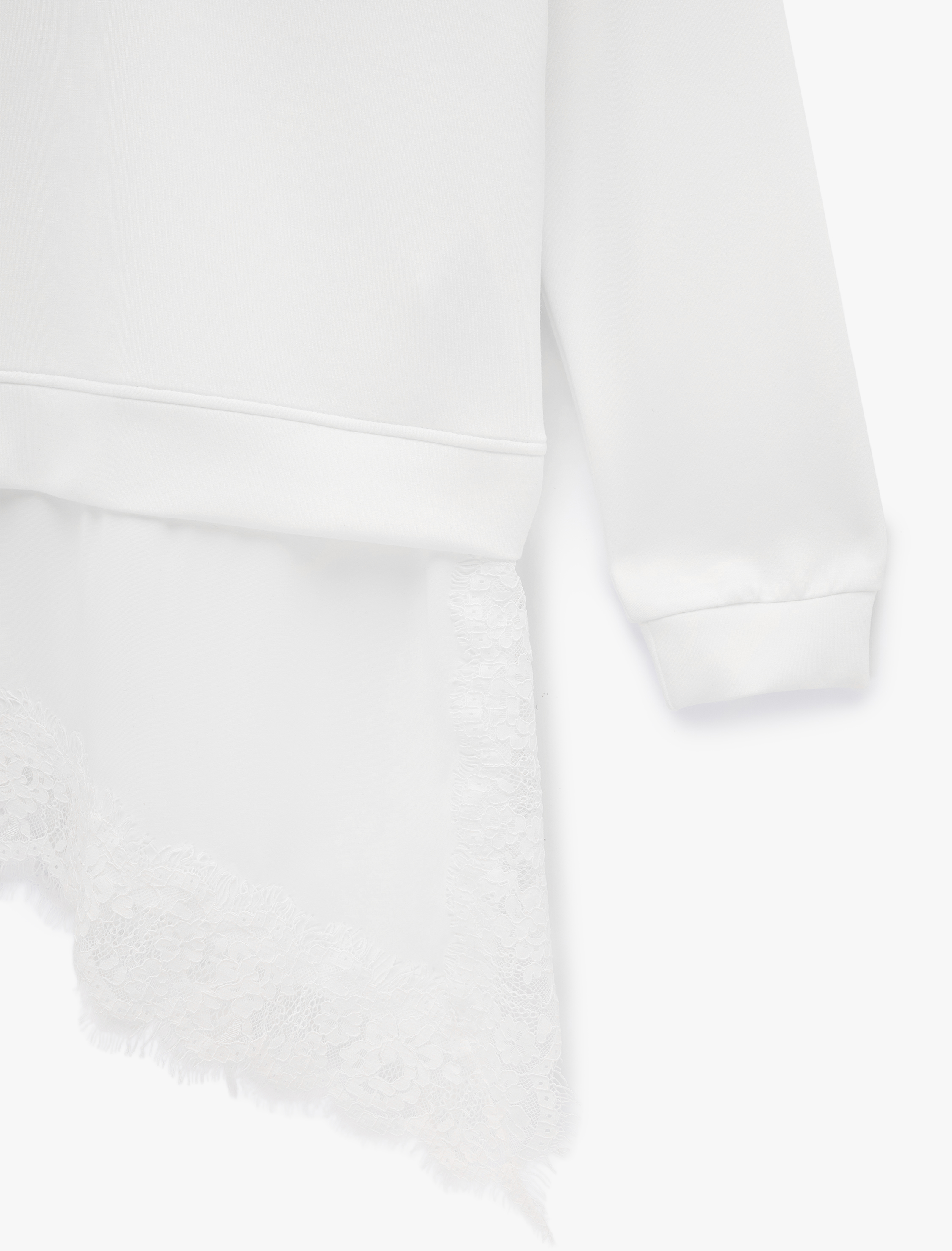   Uzun Kollu Polo V Yaka Dantelli Etek Ucu Detaylı Sweatshirt