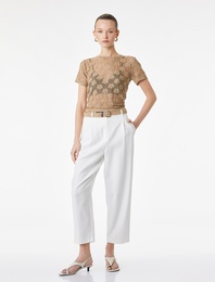 Kemerli Düz Paça Cepli Rahat Kalıp Havuç Pantolon