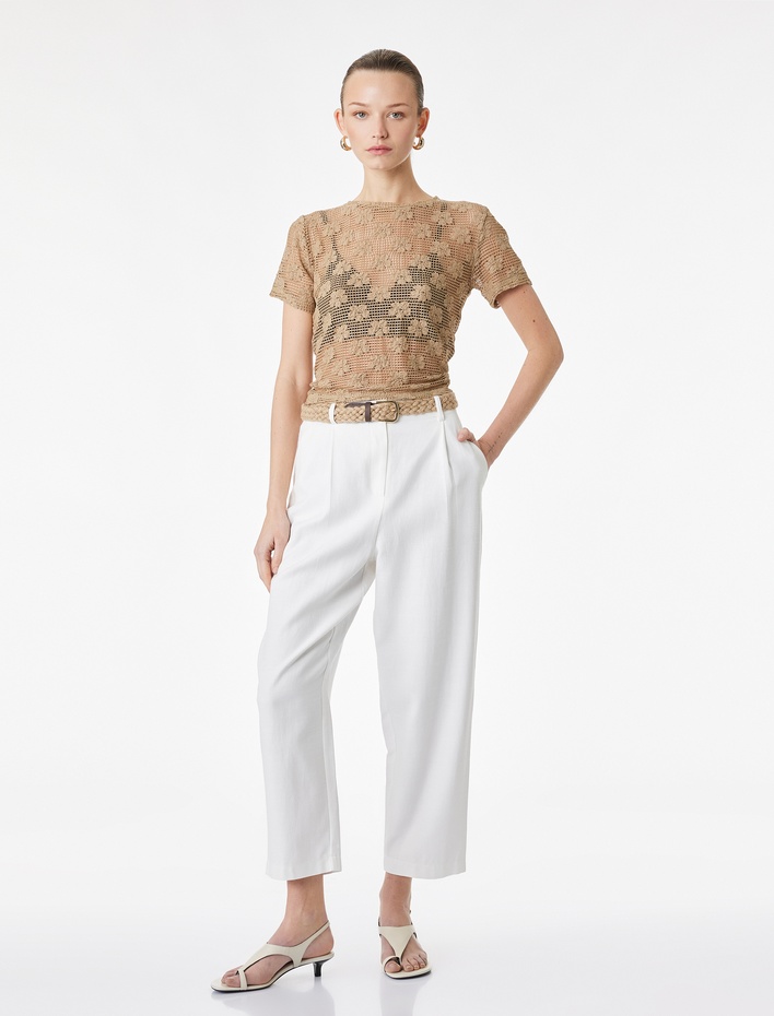  Kemerli Düz Paça Cepli Rahat Kalıp Havuç Pantolon