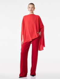 Dik Yaka 3/4 Yarasa Kol Oversize Saten Abiye Bluz