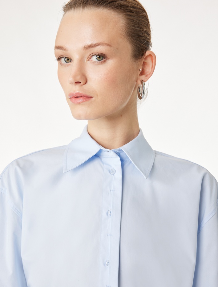  Regular Fit Pamuklu Uzun Kollu Poplin Gömlek