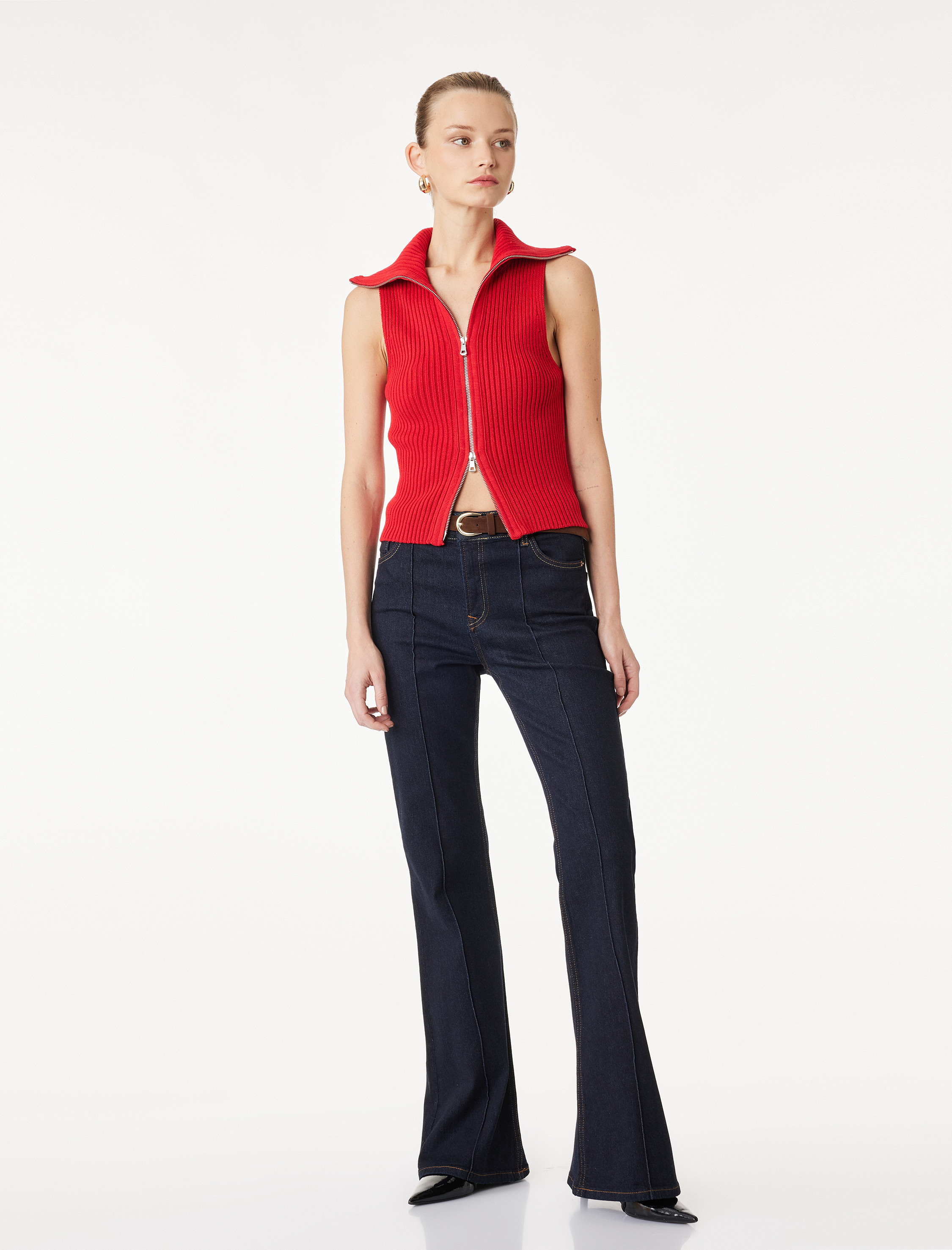   Pamuklu Kemerli İspanyol Paça Dar Kesim Denim Pantolon - Flare Jeans