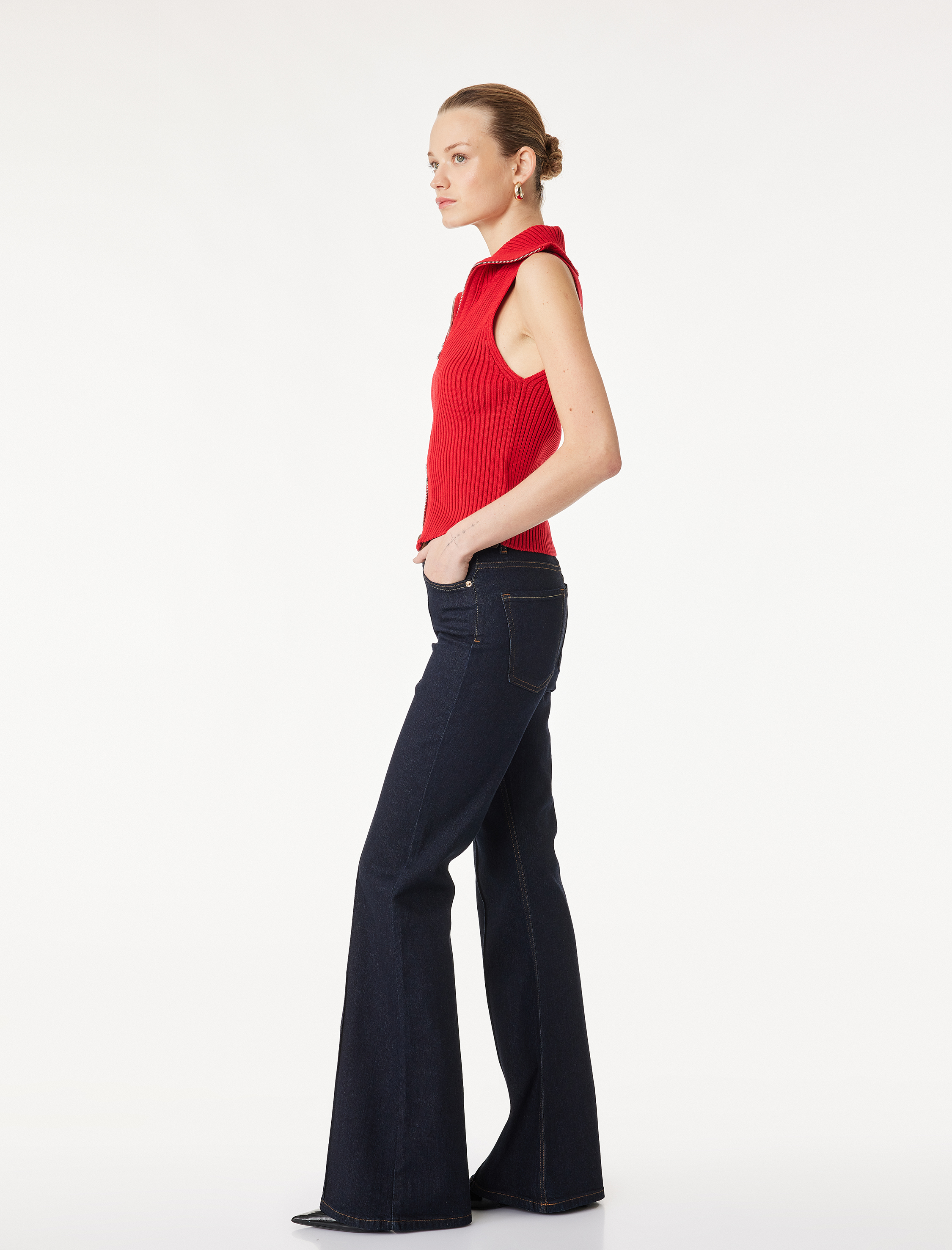   Pamuklu Kemerli İspanyol Paça Dar Kesim Denim Pantolon - Flare Jeans