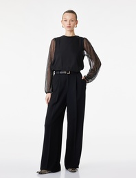 Uzun Kollu Bisiklet Yaka Taş Detaylı Bluz