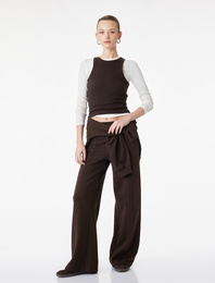 Beli Lastikli Bağlamalı Üç İplik Geniş Paça Nervürlü Eşofman Altı