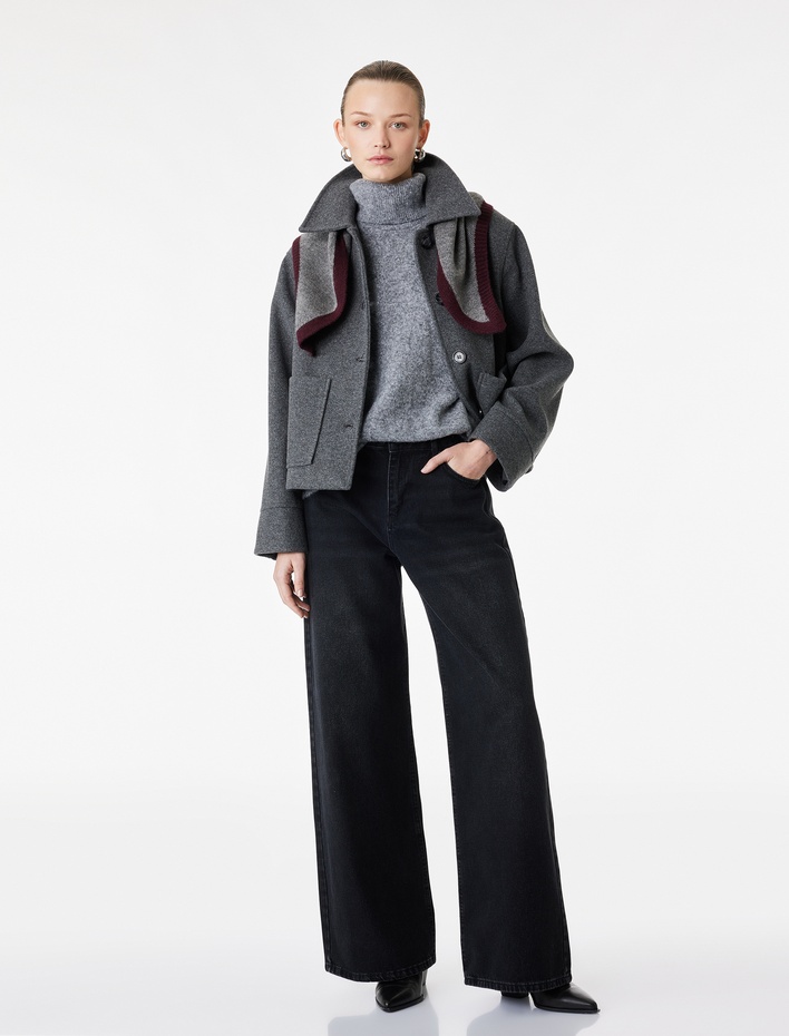  Cepli Düğmeli Uzun Kollu Kısa Kaşe Ceket