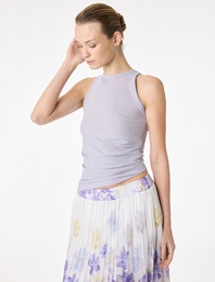 Slim Fit Asimetrik Kesim Drapeli Metalik İplik Detaylı Simli Fitilli Bluz