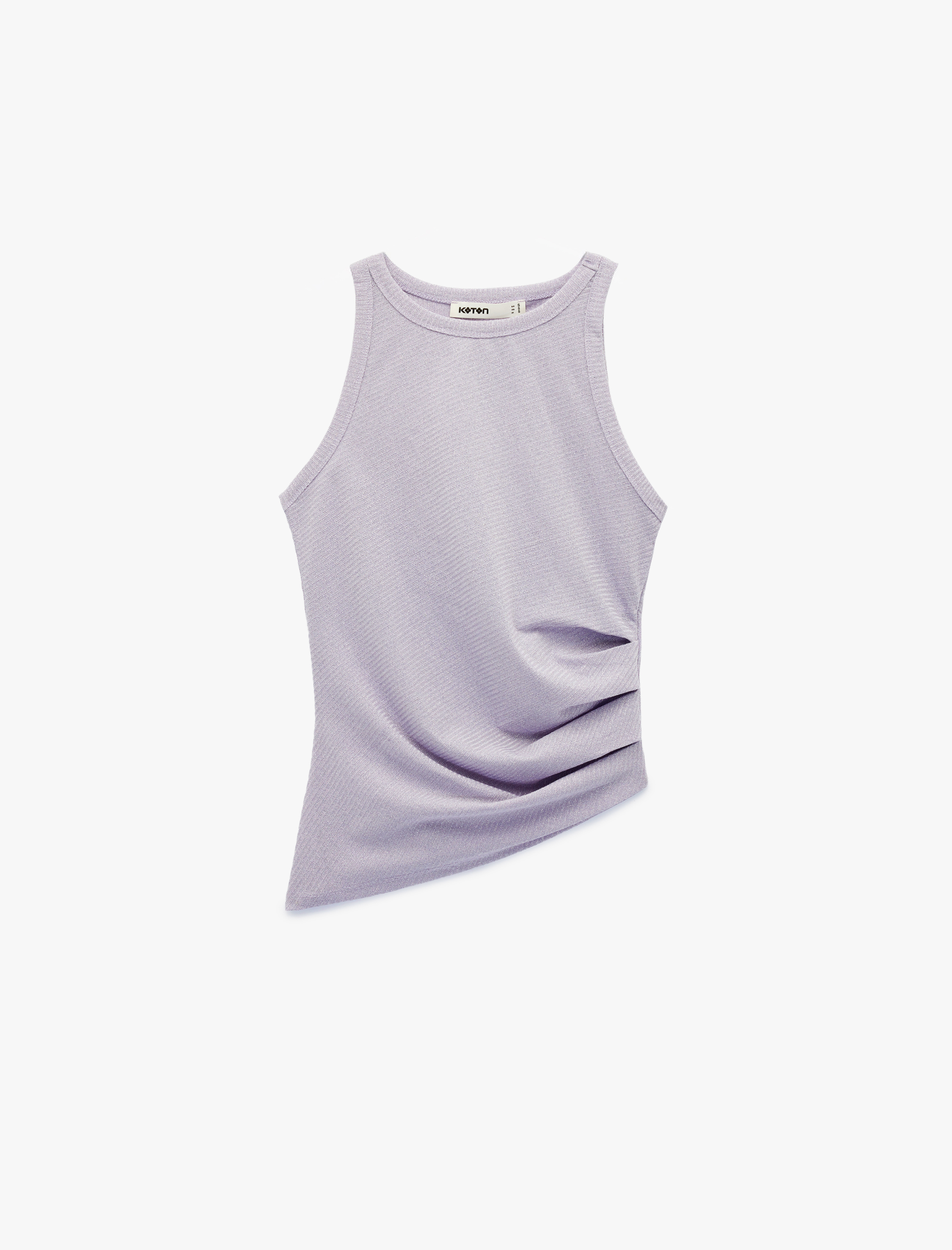   Slim Fit Asimetrik Kesim Drapeli Metalik İplik Detaylı Simli Fitilli Bluz