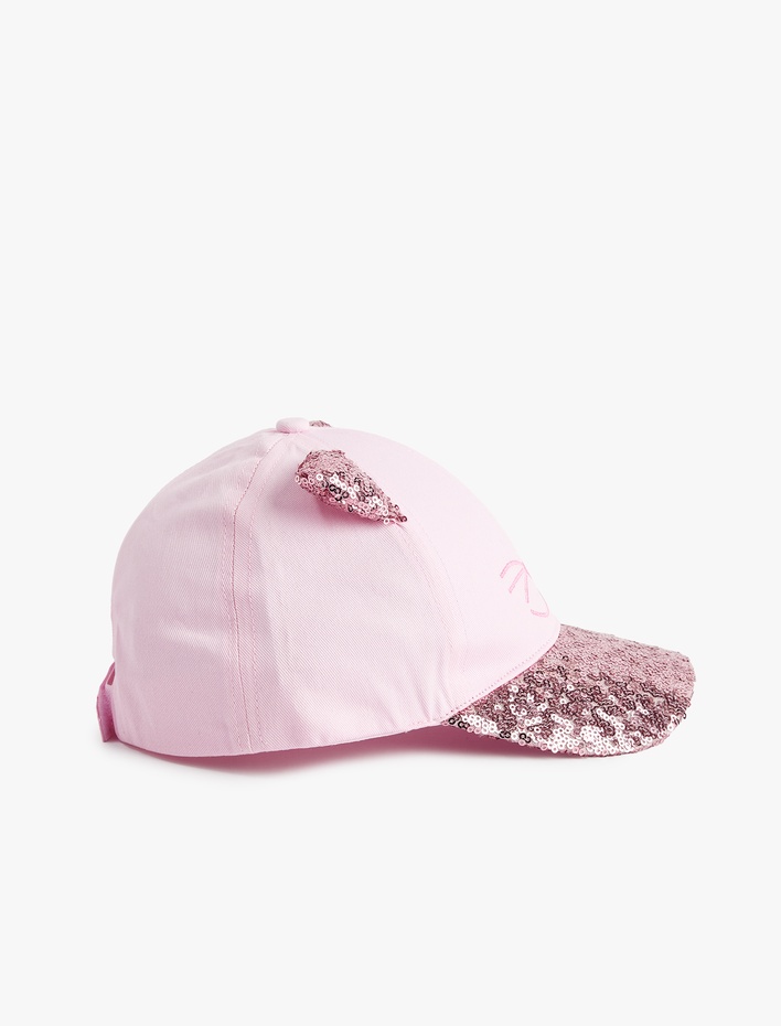 Kız Çocuk Kedi Figürlü Pullu Payewtli Kulak Aplikeli Kep Şapka