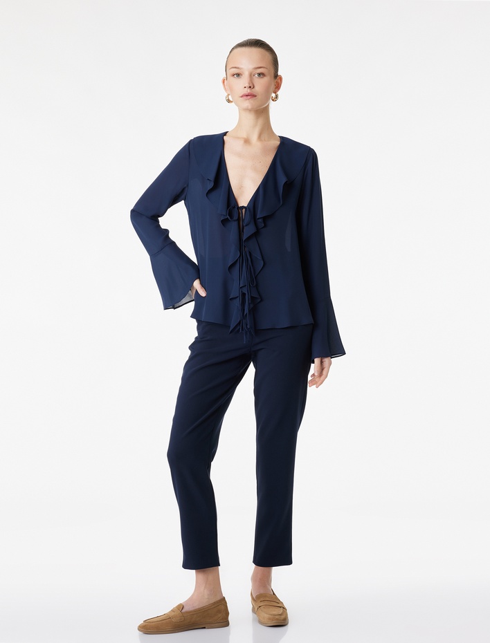  Viskon Karışımlı Ekstra Yüksek Bel Slim Fit Cigarette Pantolon