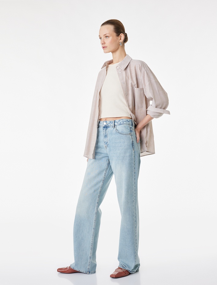  Yüksek Bel Uzun Düz Paça Denim Pantolon -  Longer Straight Fit Jean