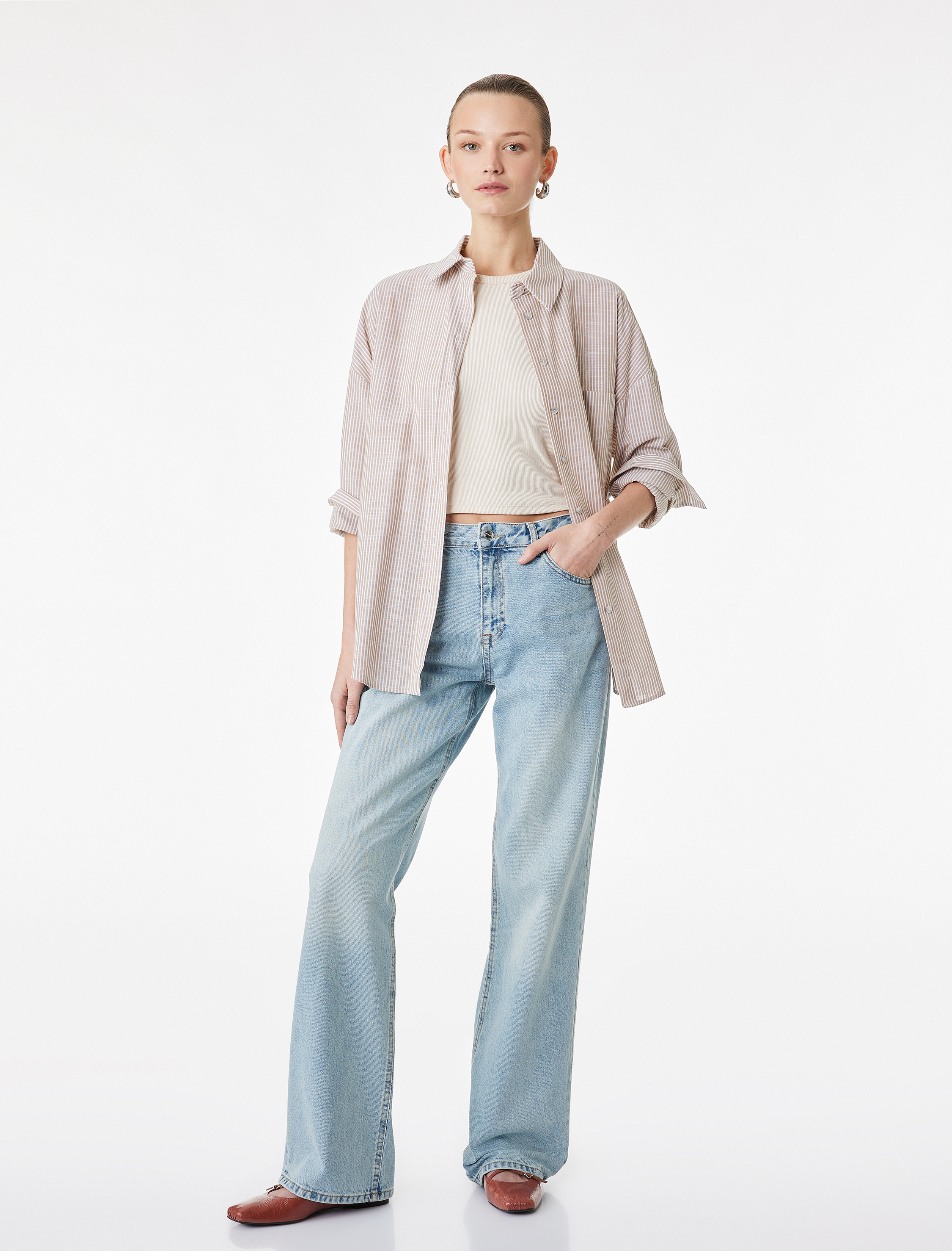   Yüksek Bel Uzun Düz Paça Denim Pantolon -  Longer Straight Fit Jean