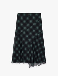 Asimetrik Kesim Ekoseli Midi Tül Etek