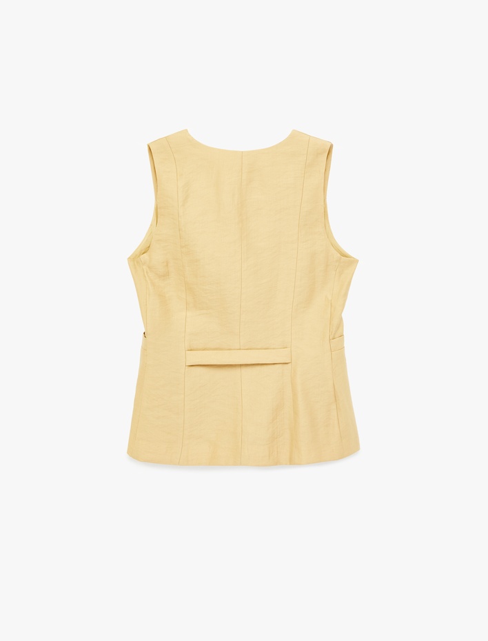  Cepli Dikiş Detaylı Düğmeli Kolsuz V Yaka Yelek