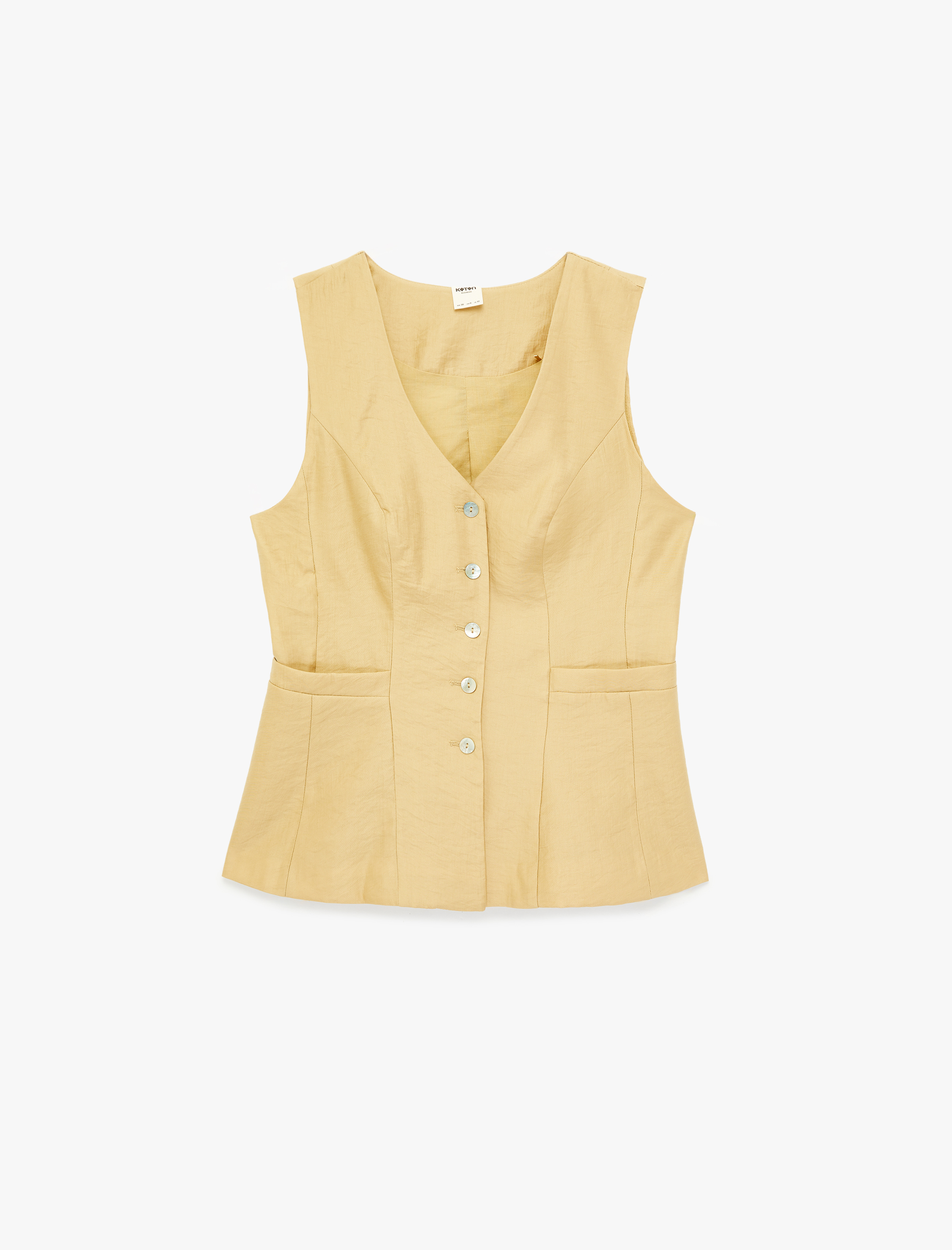   Cepli Dikiş Detaylı Düğmeli Kolsuz V Yaka Yelek