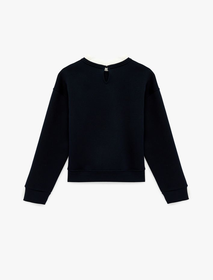  Şardonlu Uzun Kollu Dantel Detaylı Bisiklet Yaka Sweatshirt