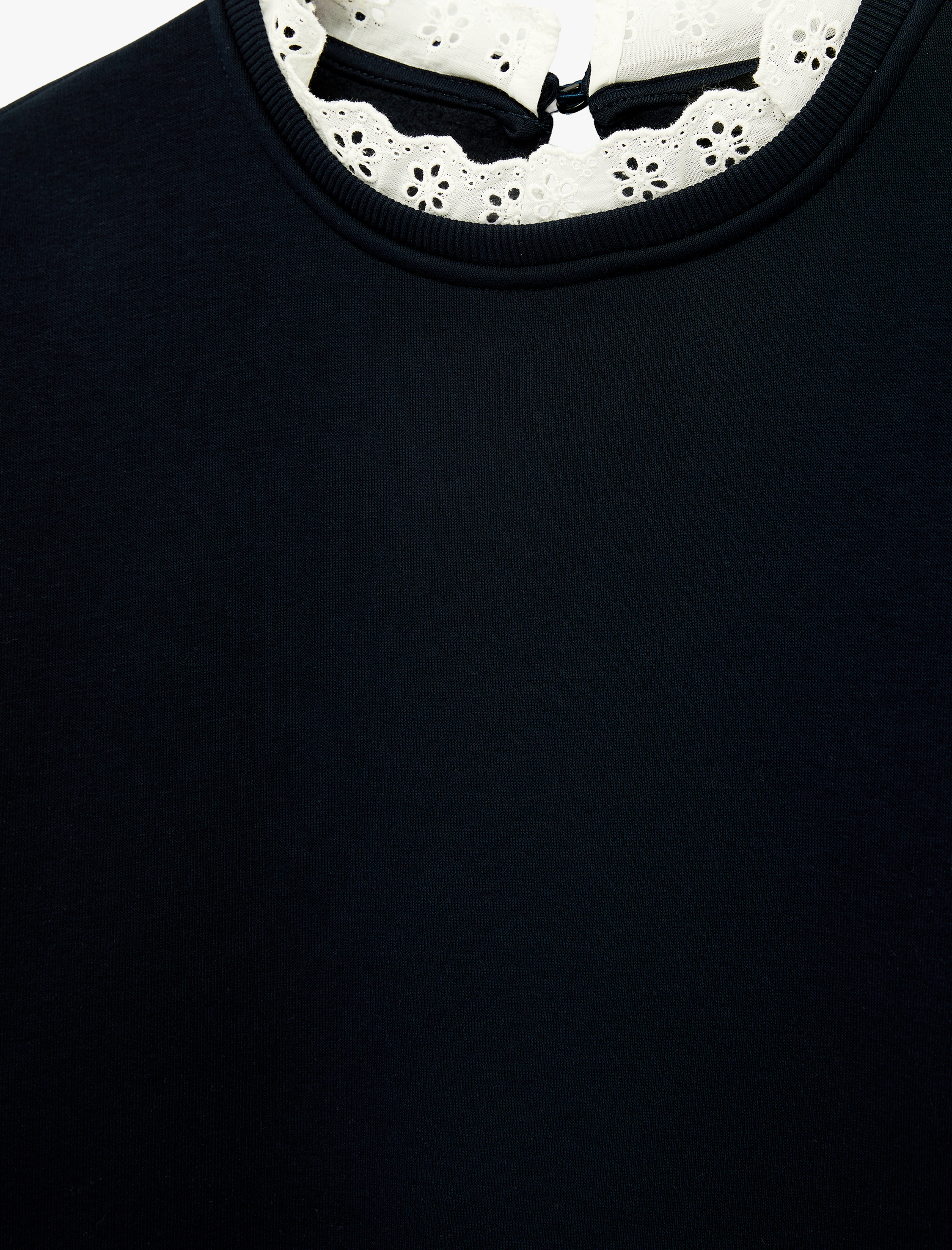   Şardonlu Uzun Kollu Dantel Detaylı Bisiklet Yaka Sweatshirt