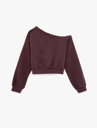 Şordonlu Uzun Kollu Asimetrik Yaka Sweatshirt