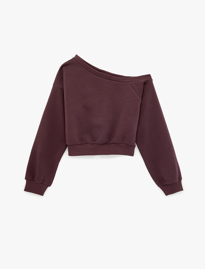  Şordonlu Uzun Kollu Asimetrik Yaka Sweatshirt