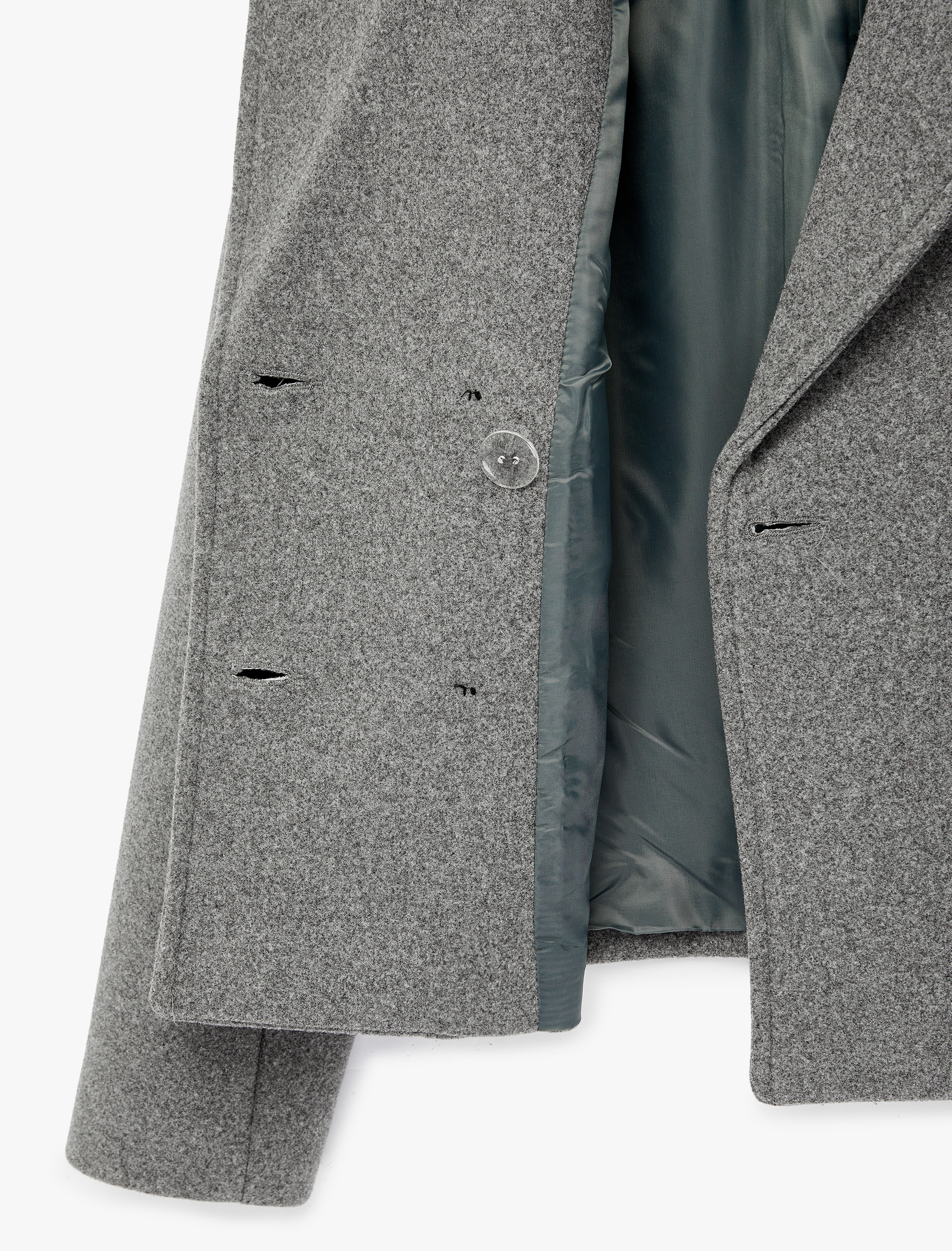   Uzun Kollu Düğmeli Cepli Kruvaze Kısa Kaşe Ceket