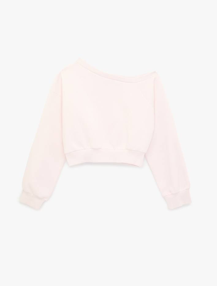  Üç İplik Şordonlu Uzun Kollu Asimetrik Yaka Omzu Açık Sweatshirt