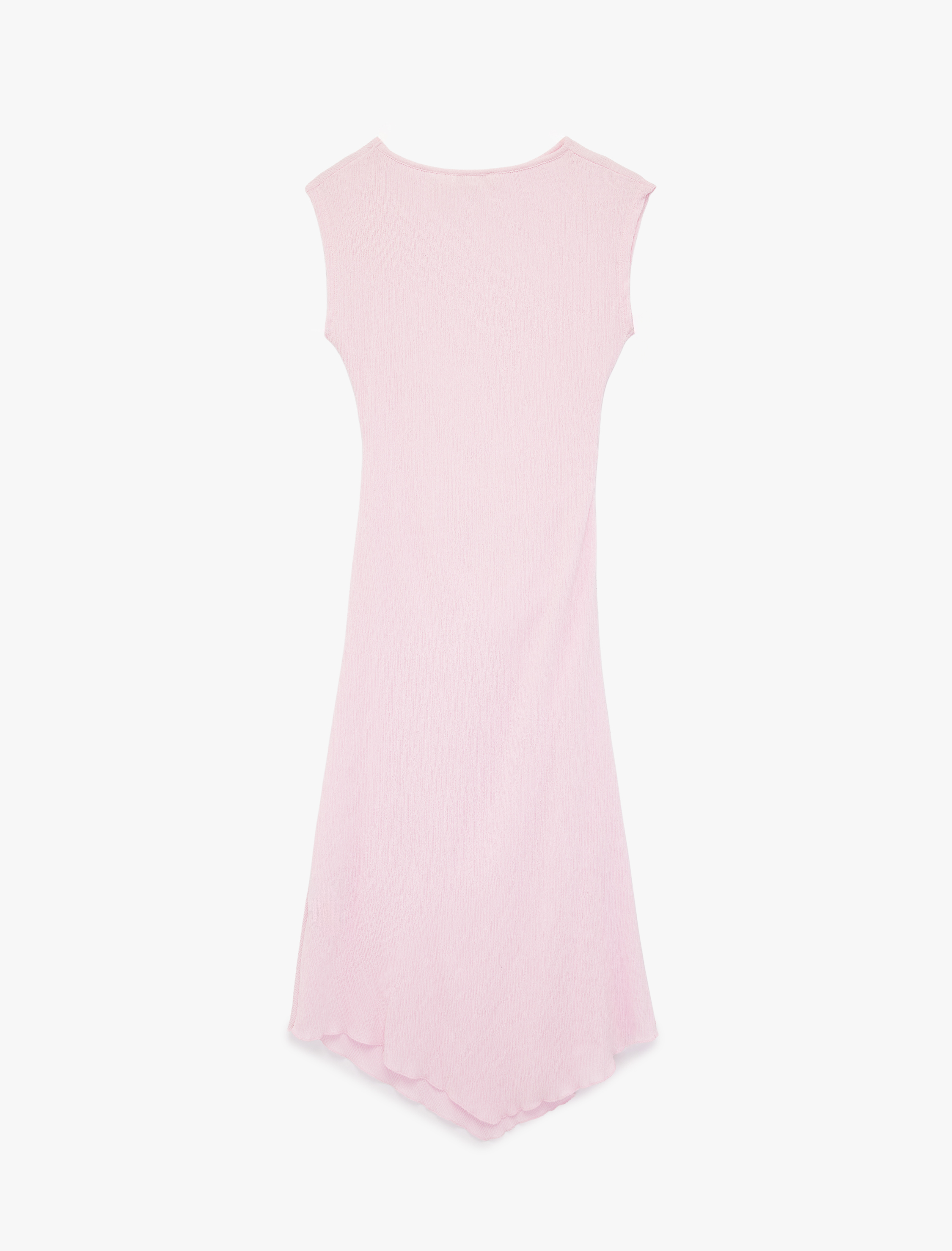   Drape Detaylı Asimetrik Kesim Bisiklet Yaka Kolsuz Midi Elbise