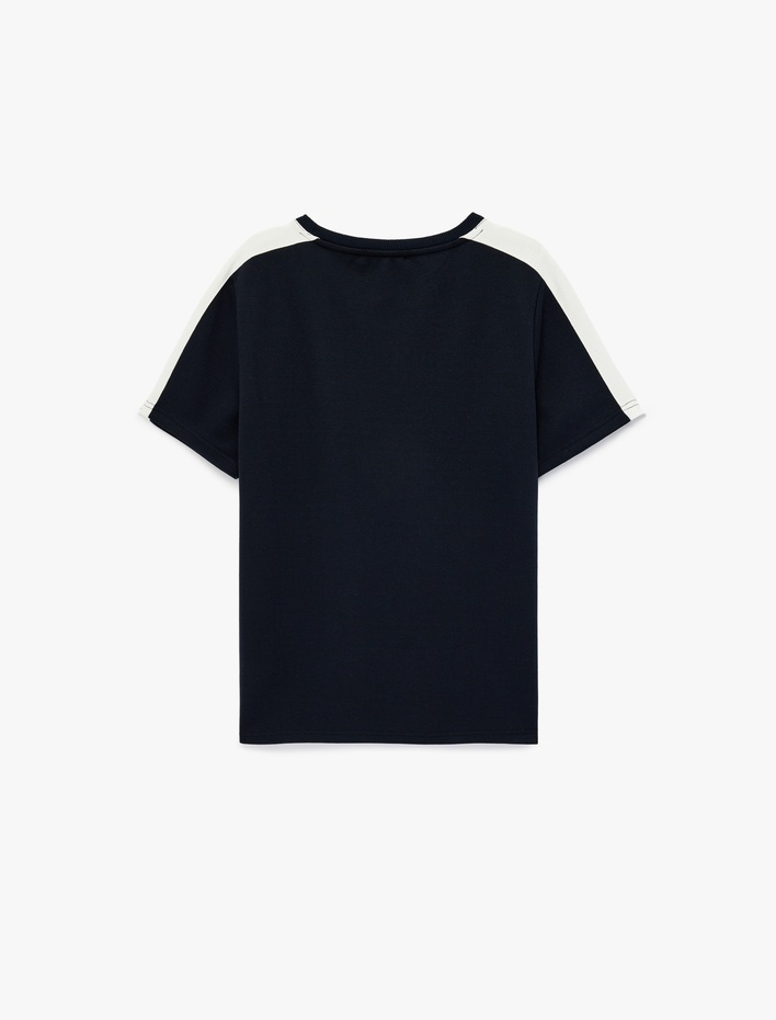  Regular Fit Renk Bloklu Bisiklet Yaka Kısa Kollu Tişört