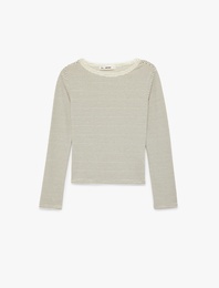 Dantel Detaylı Viskon Karışımlı Kayık Yaka Uzun Kollu Tişört