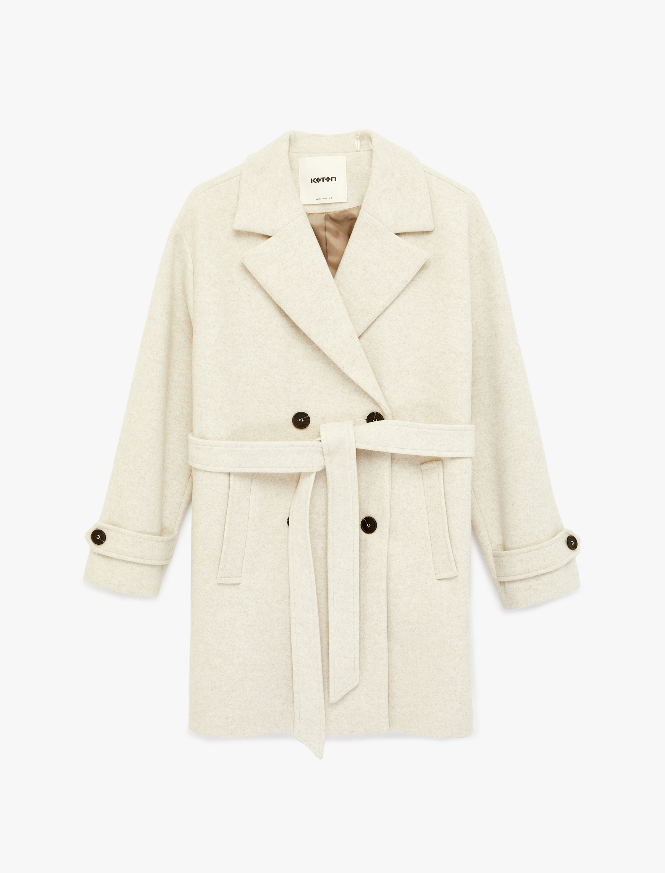   Uzun Kollu Cepli Kruvaze Kaşe Trenç Kaban