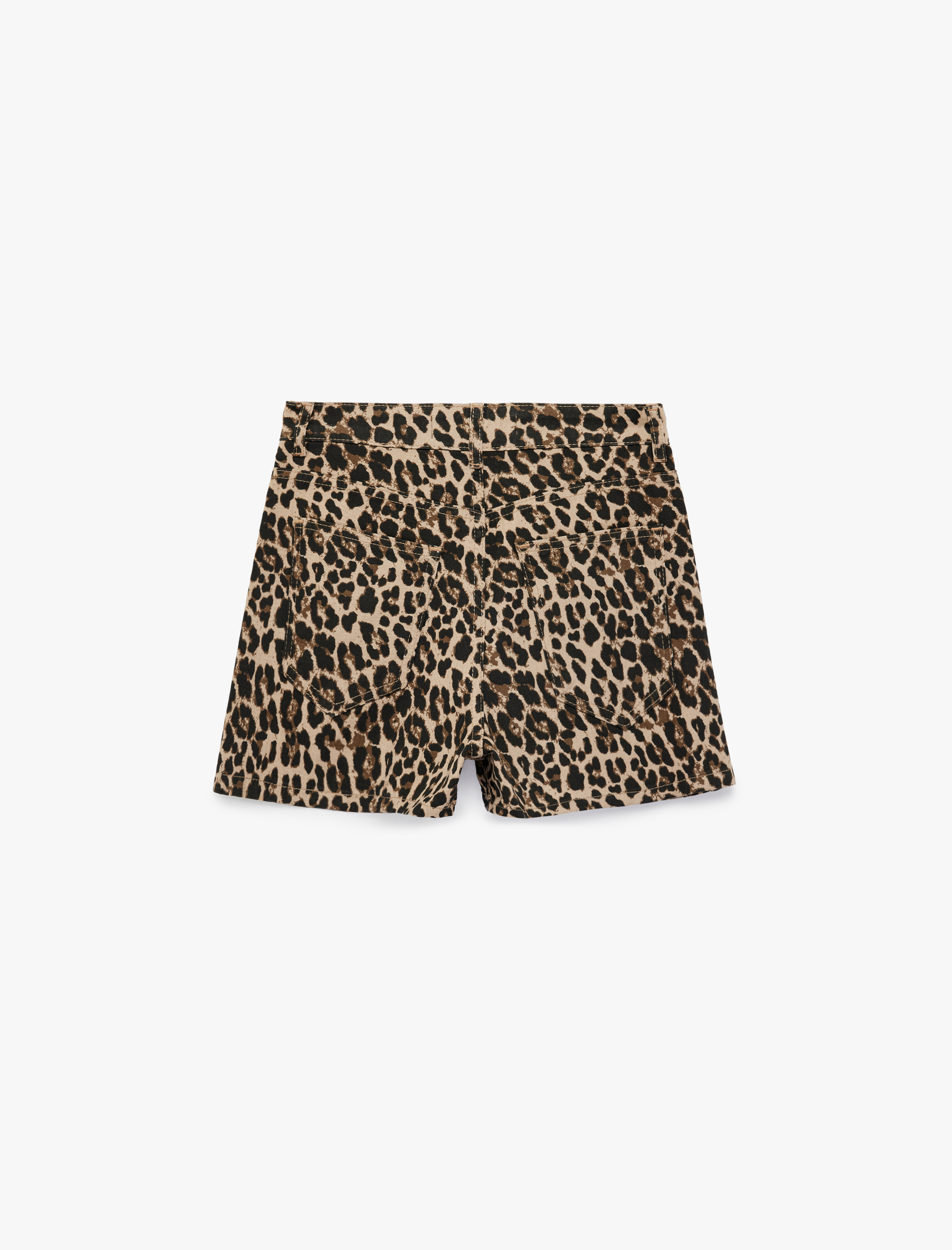   Taş Detaylı Leopar Desenli Yüksek Bel Mini Şort