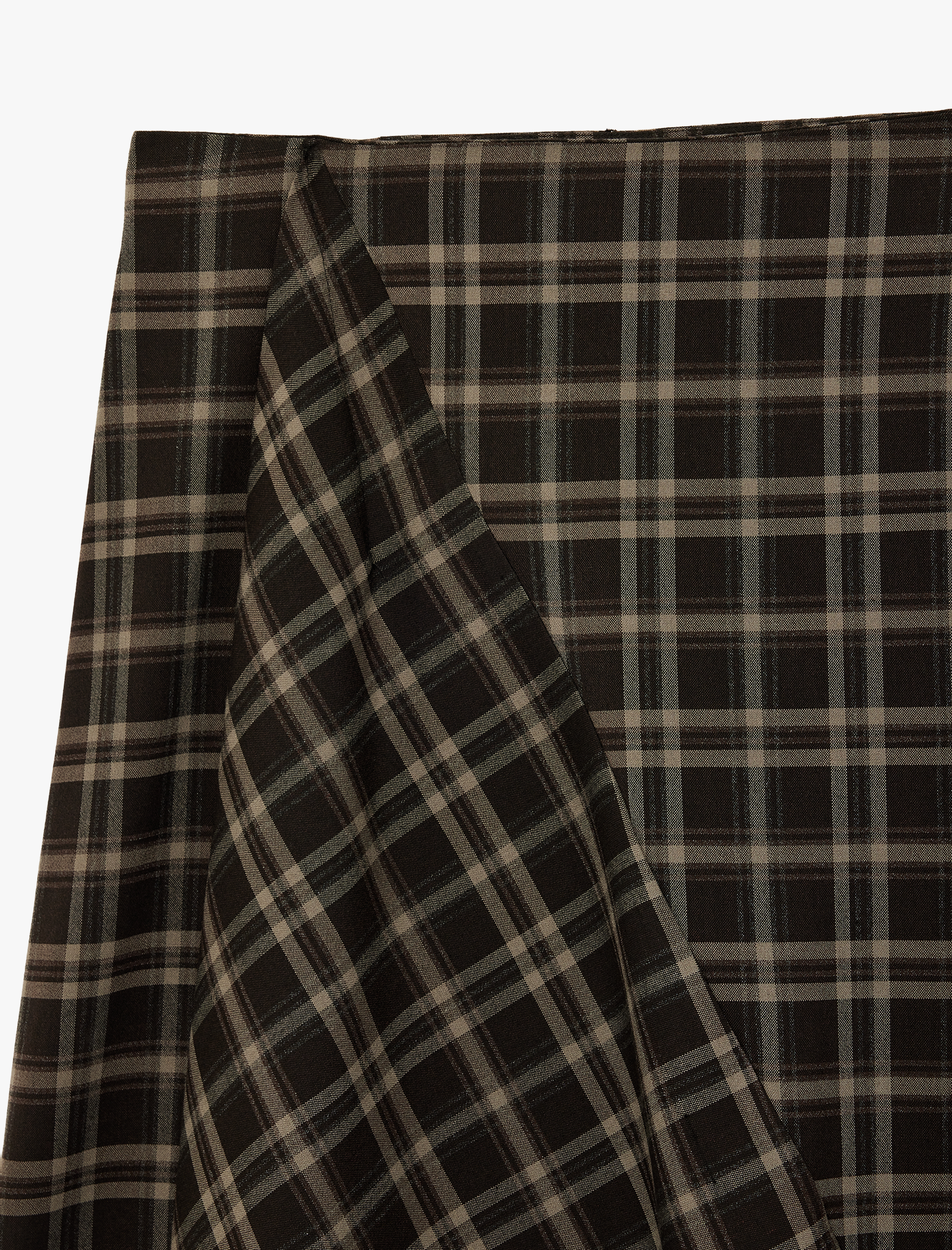   Ekoseli Yırtmaç Detaylı A Kesim Uzun Etek