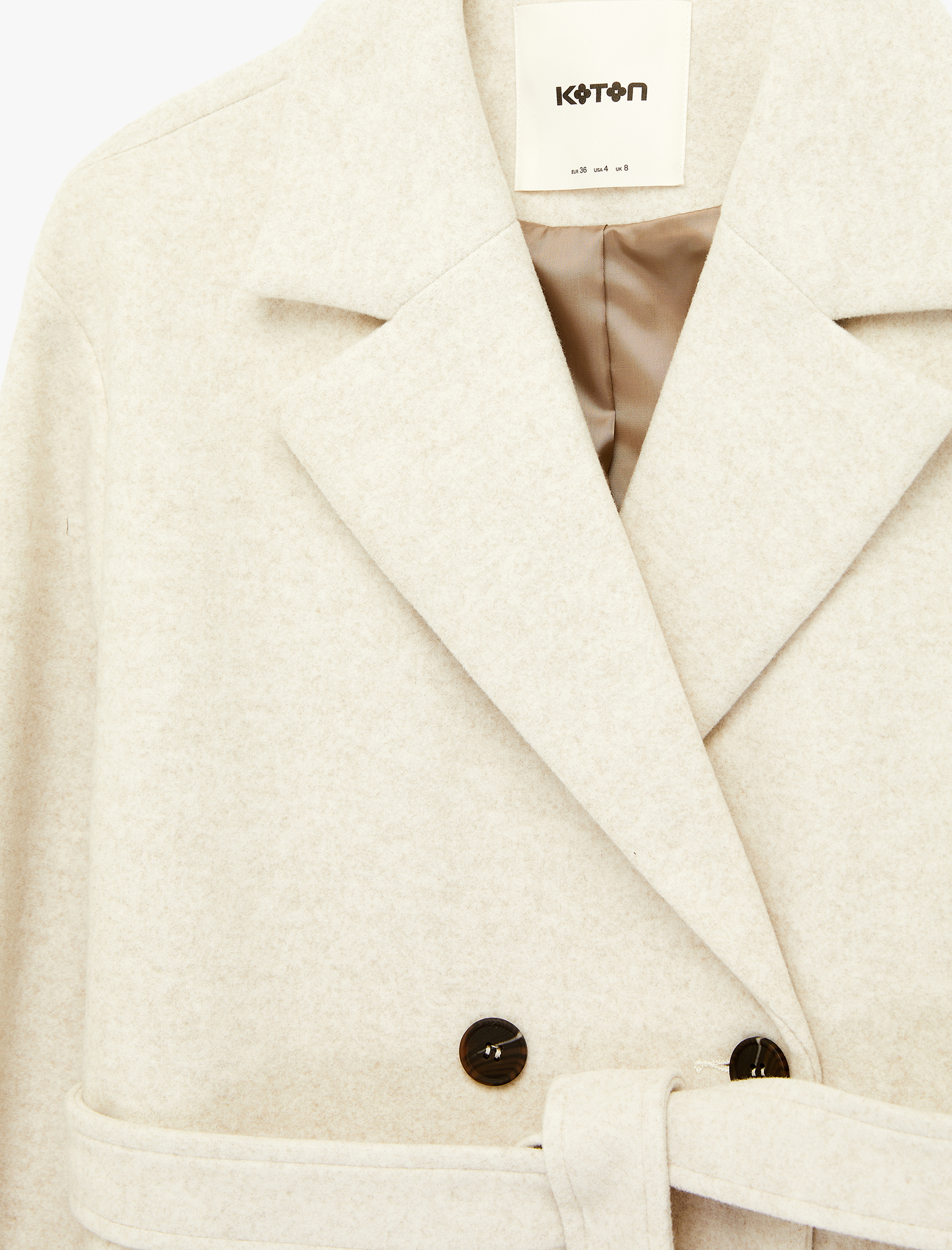   Uzun Kollu Cepli Kruvaze Kaşe Trenç Kaban