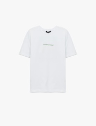 Oversize Kısa Kollu Bisiklet Yaka Arkası Baskılı Tişört