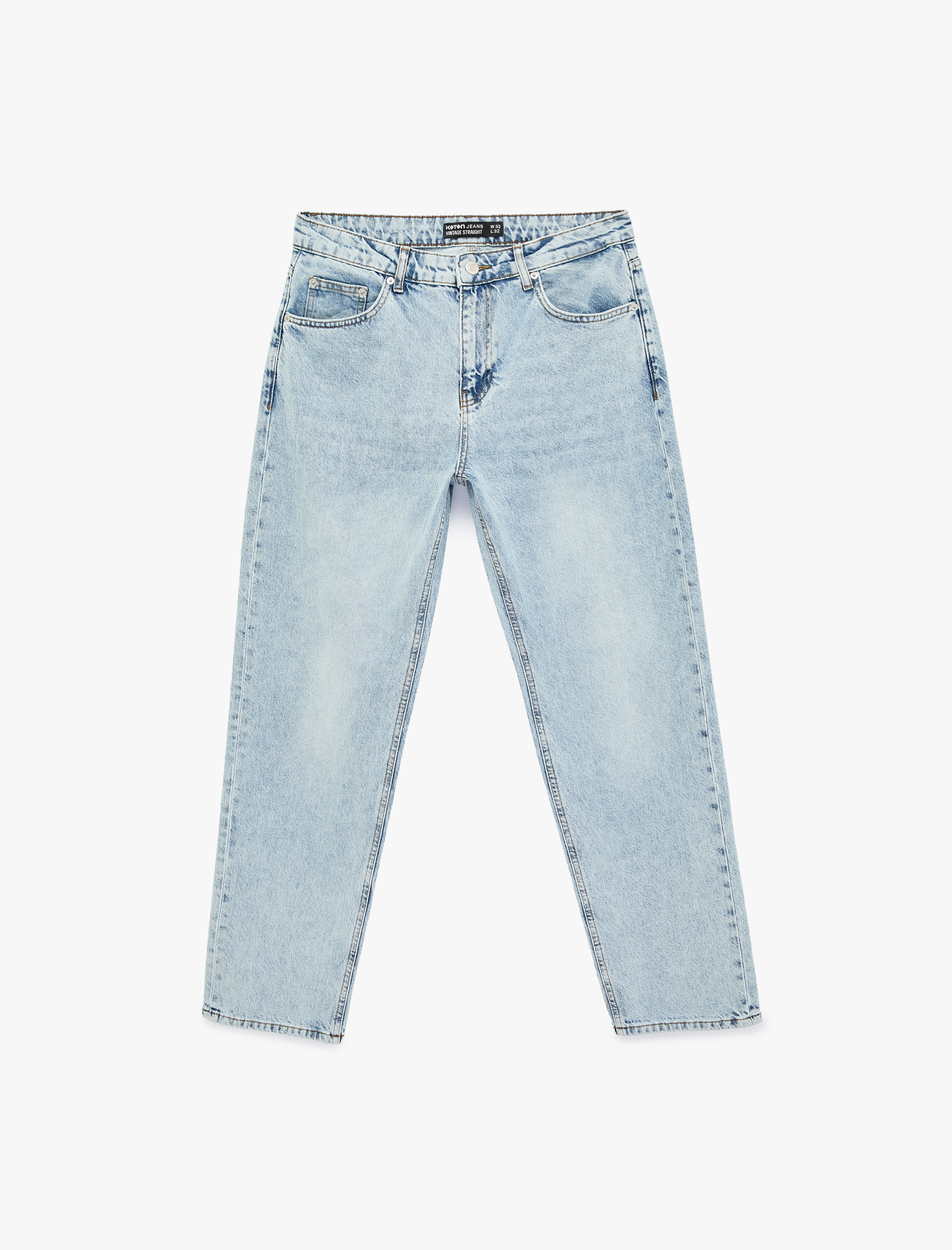   Normal Bel Pamuklu Vintage Straight Fit Jean Pantolon