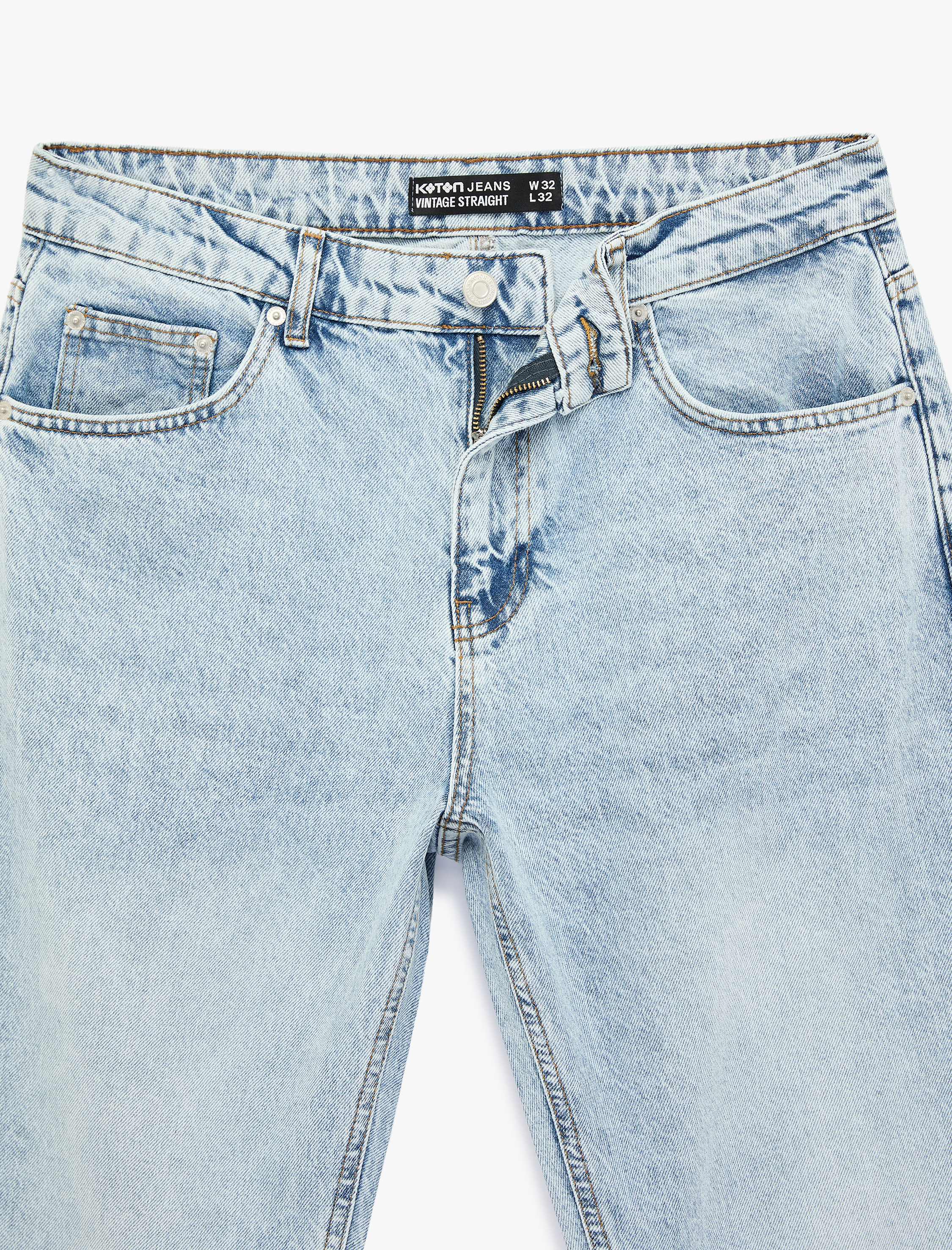   Normal Bel Pamuklu Vintage Straight Fit Jean Pantolon