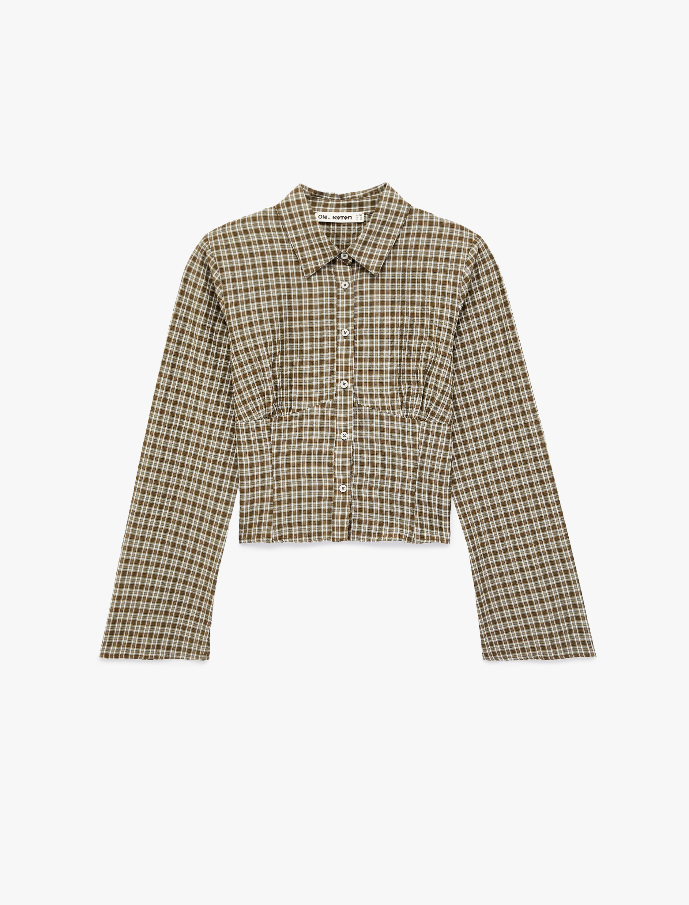   Slim Fit Uzun Kollu Klasik Yaka Ekoseli Crop Gömlek