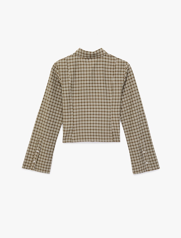  Slim Fit Uzun Kollu Klasik Yaka Ekoseli Crop Gömlek