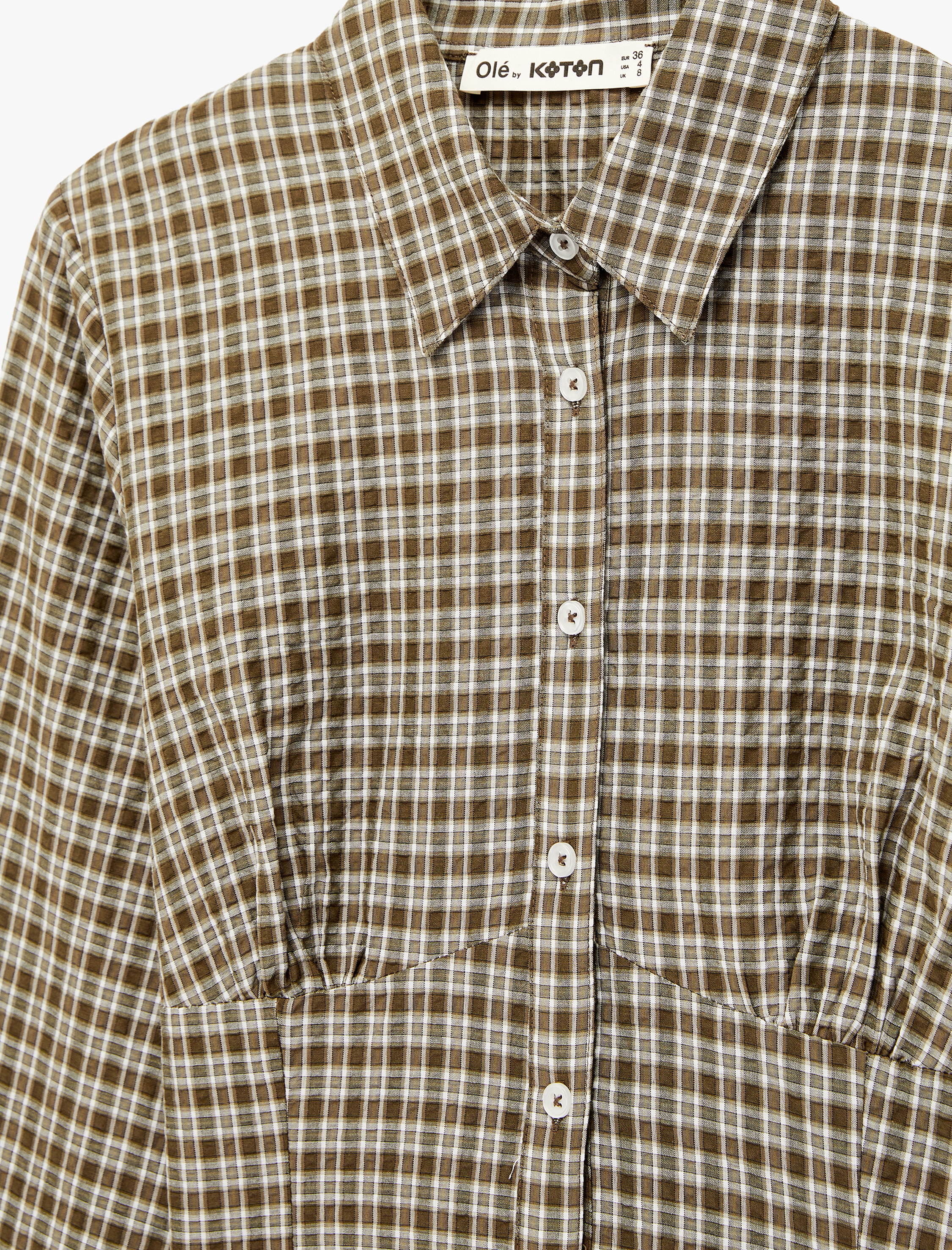   Slim Fit Uzun Kollu Klasik Yaka Ekoseli Crop Gömlek