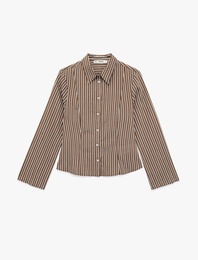 Uzun Kollu Klasik Yaka Slim Fit Viskon Çizgili Gömlek