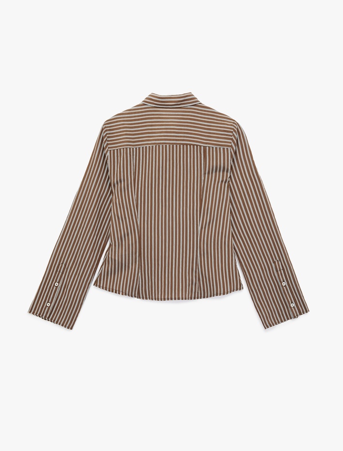  Uzun Kollu Klasik Yaka Slim Fit Viskon Çizgili Gömlek