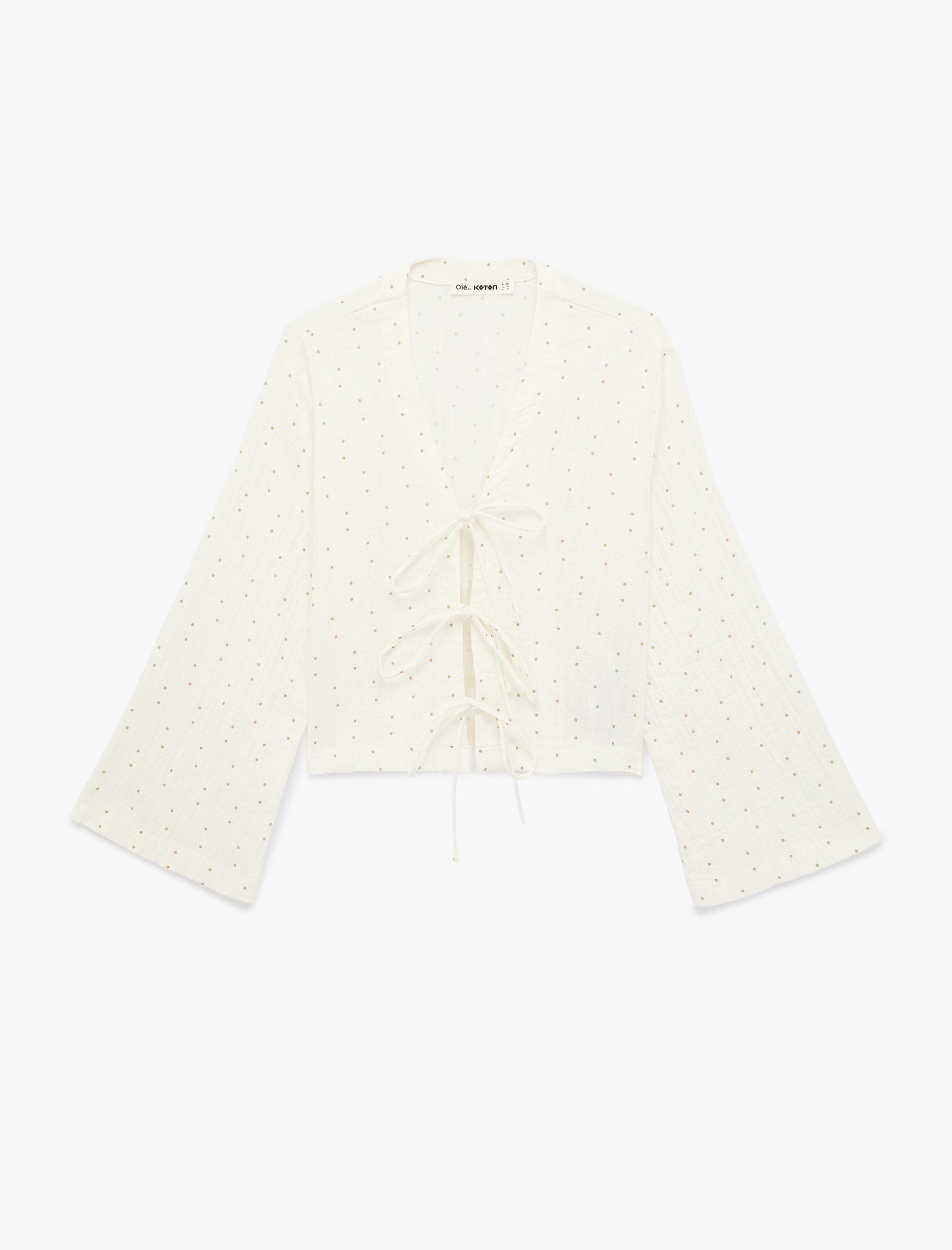   Pamuklu Uzun Kollu V Yaka Bağlamalı Fiyonk Detaylı Bluz