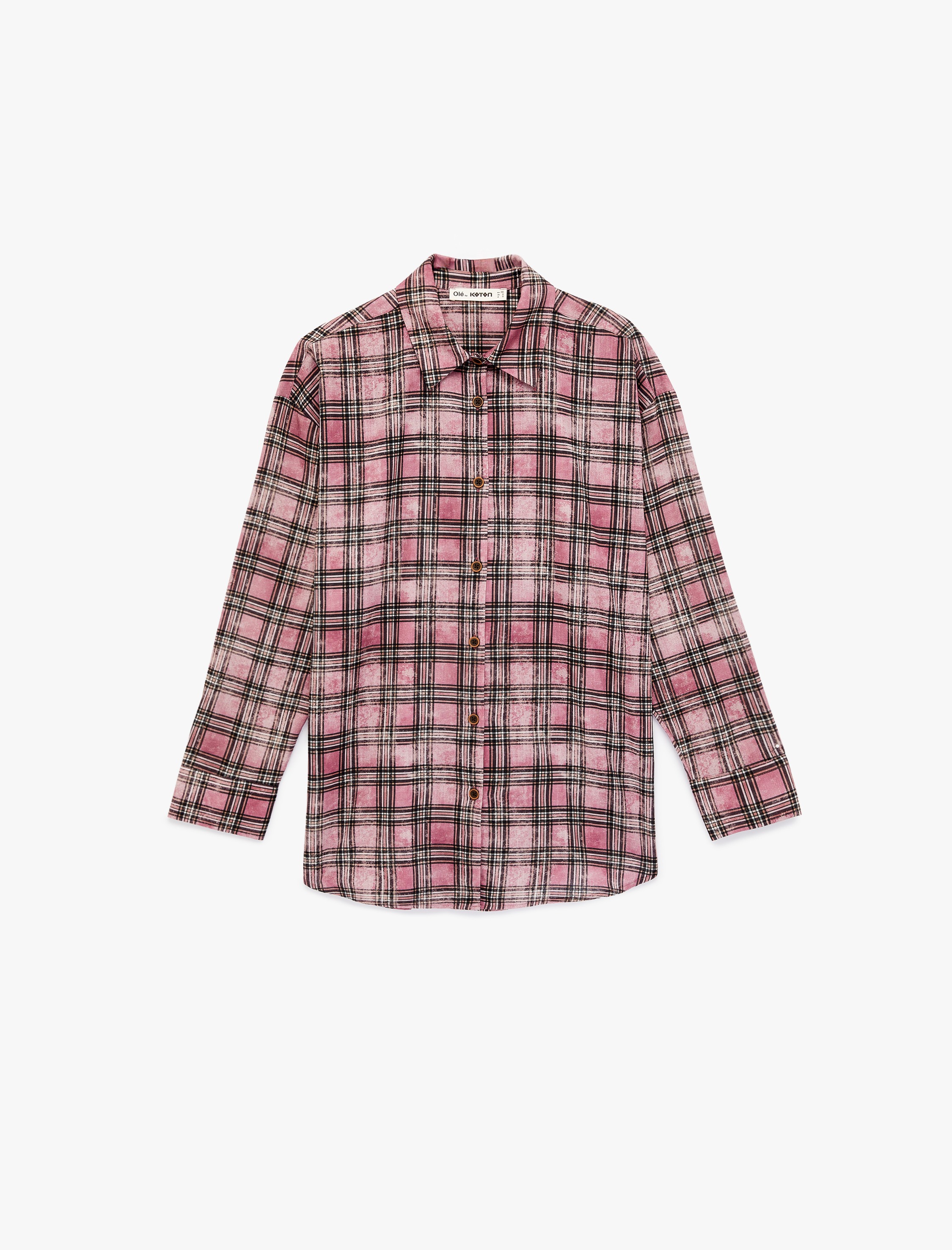   Uzun Kollu Gömlek Yaka Pamuklu Oversize Ekose Gömlek