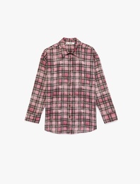 Uzun Kollu Gömlek Yaka Pamuklu Oversize Ekose Gömlek