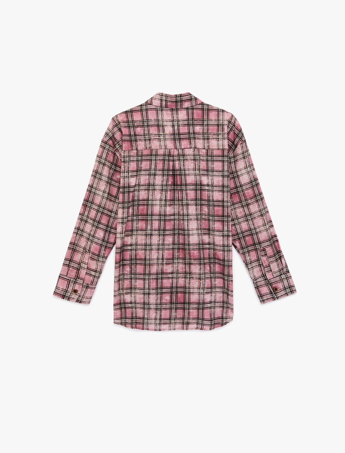  Uzun Kollu Gömlek Yaka Pamuklu Oversize Ekose Gömlek